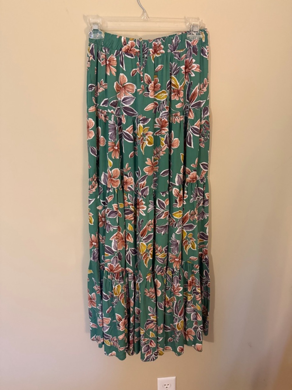 Saints and Hearts Green Floral Tiered Maxi Skirt boho cottagecore feminine S